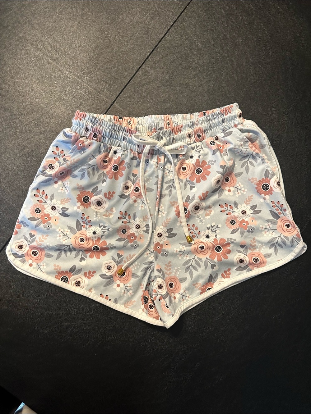 Jess Lea Women's Floral Athletic Lounge Shorts - Light Blue with Pink Flowers